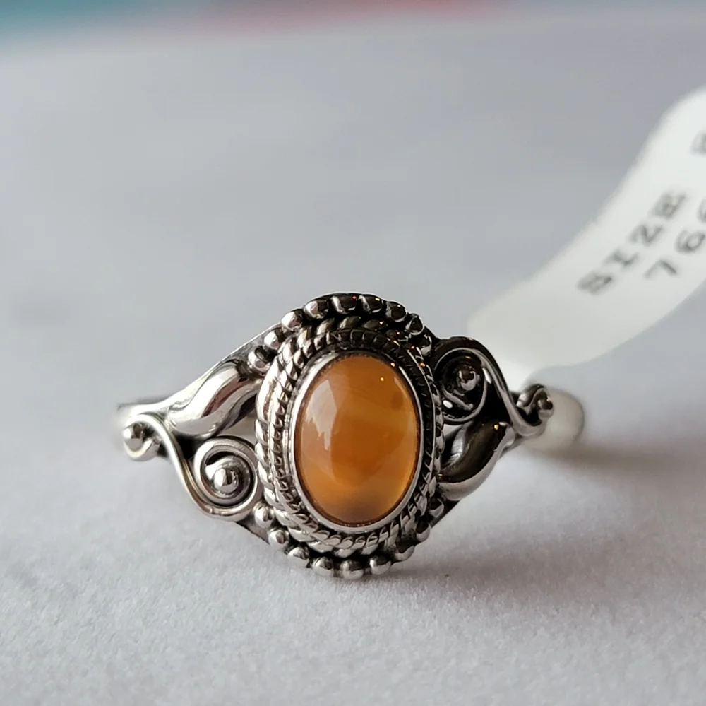 Carnelian Sterling Silver Dahlia Ring Oval Gemstone Cabochon Filigree